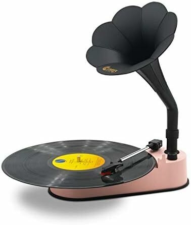 Turntable Record Player with Horn Speaker for 33/45 RPM Records,Mini Gramophone Supporting Bluetooth Playback Pink