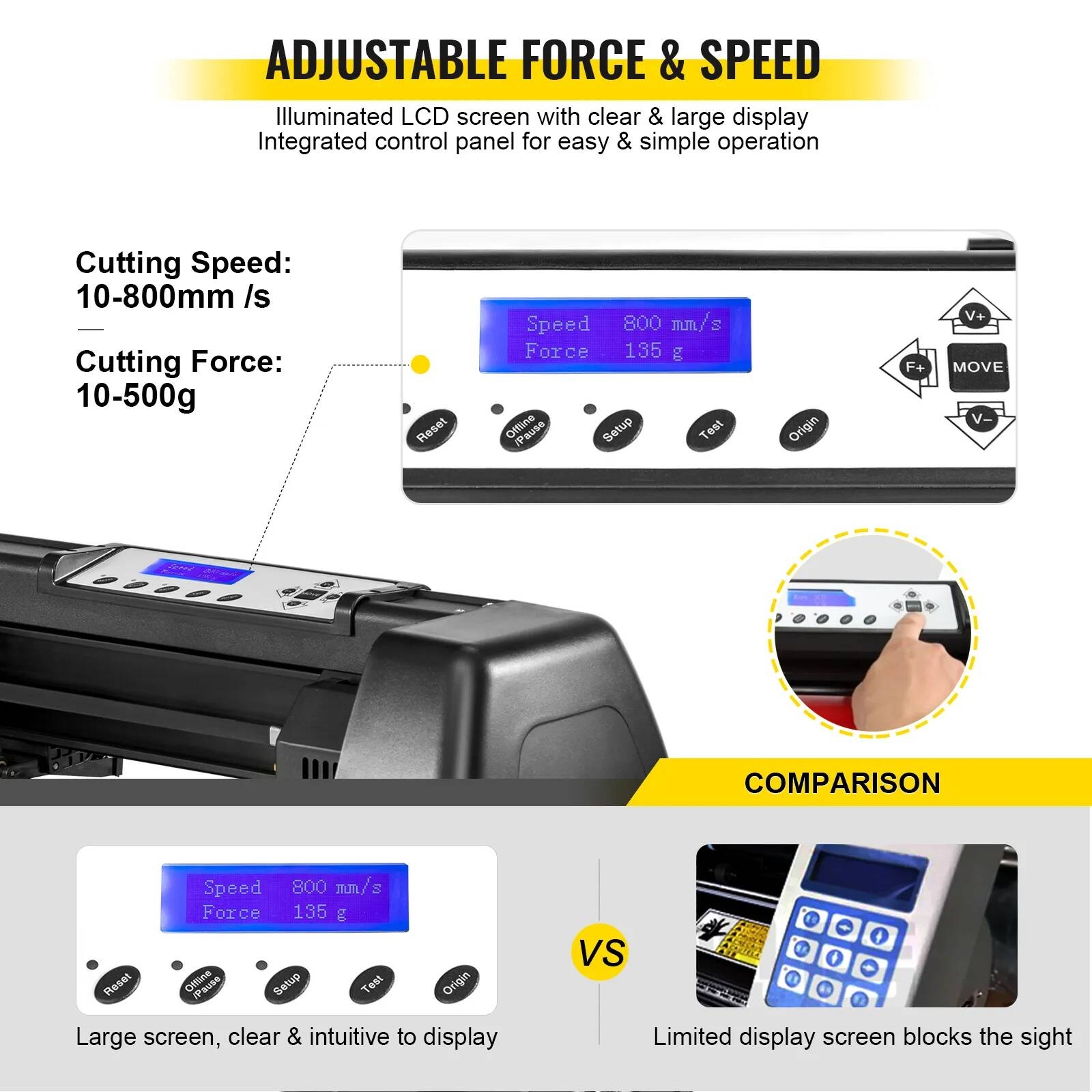 adjustable force and speed with an illuminated lcd screen for easy operation.