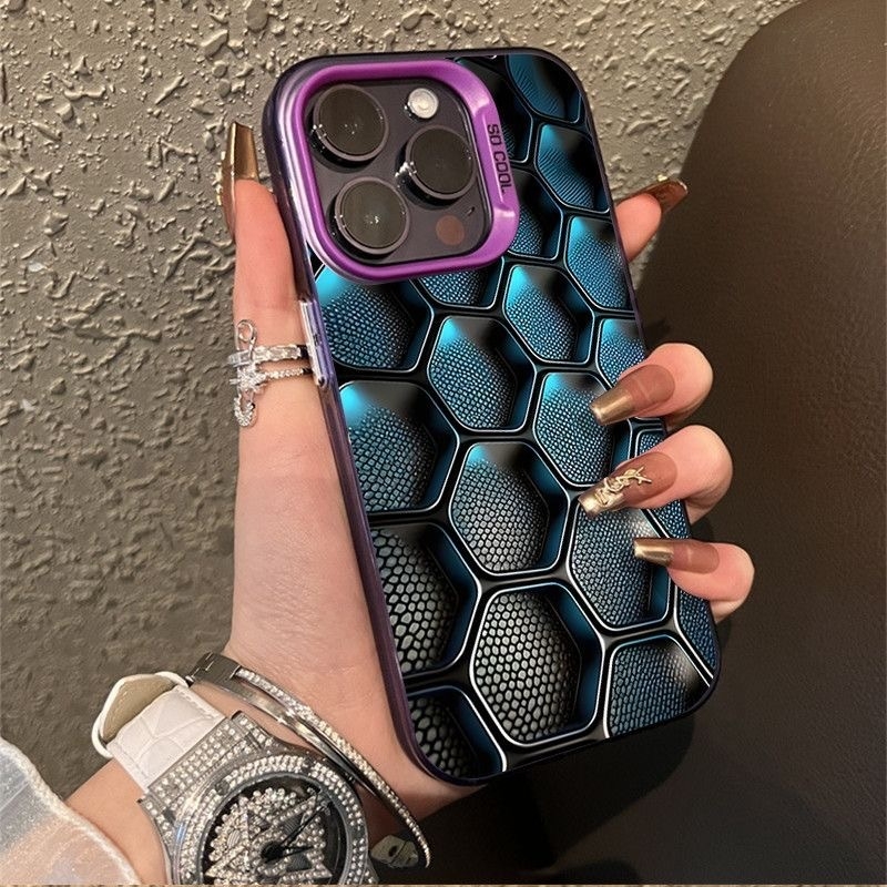 Technology Grid Silver Mobile Phone case for iPhone 16 Plus 15 Pro Max 14 13 12 11 IMD Transparent Shockproof Back Cover