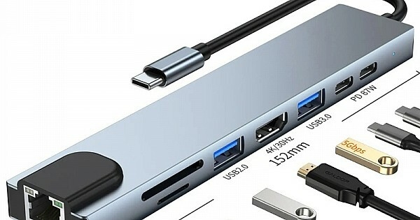 USB C Hub, 8 in 1 Type C Hub Multiport Adapter with 4K HDMI, PD Power  Delivery, USB-C, Ethernet, 2 USB, SD/TF Card Reader Compatible with Mac  Book Pro XPS and More