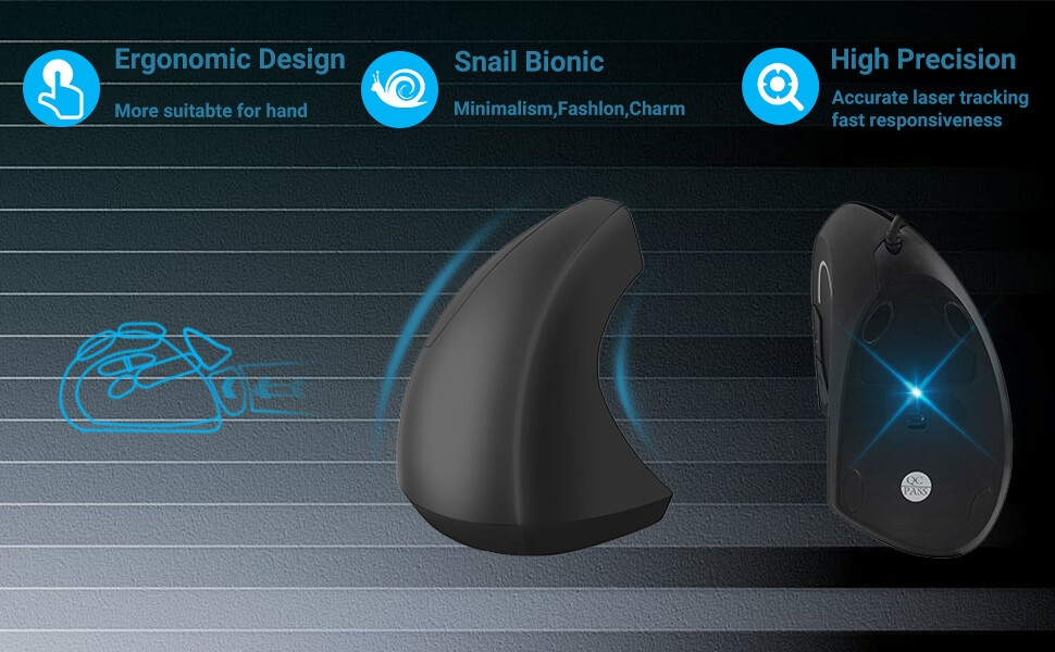 Wireless Mouse Ergonomic Vertical Mouse Ergo LED Light High Precision Optical Cordless