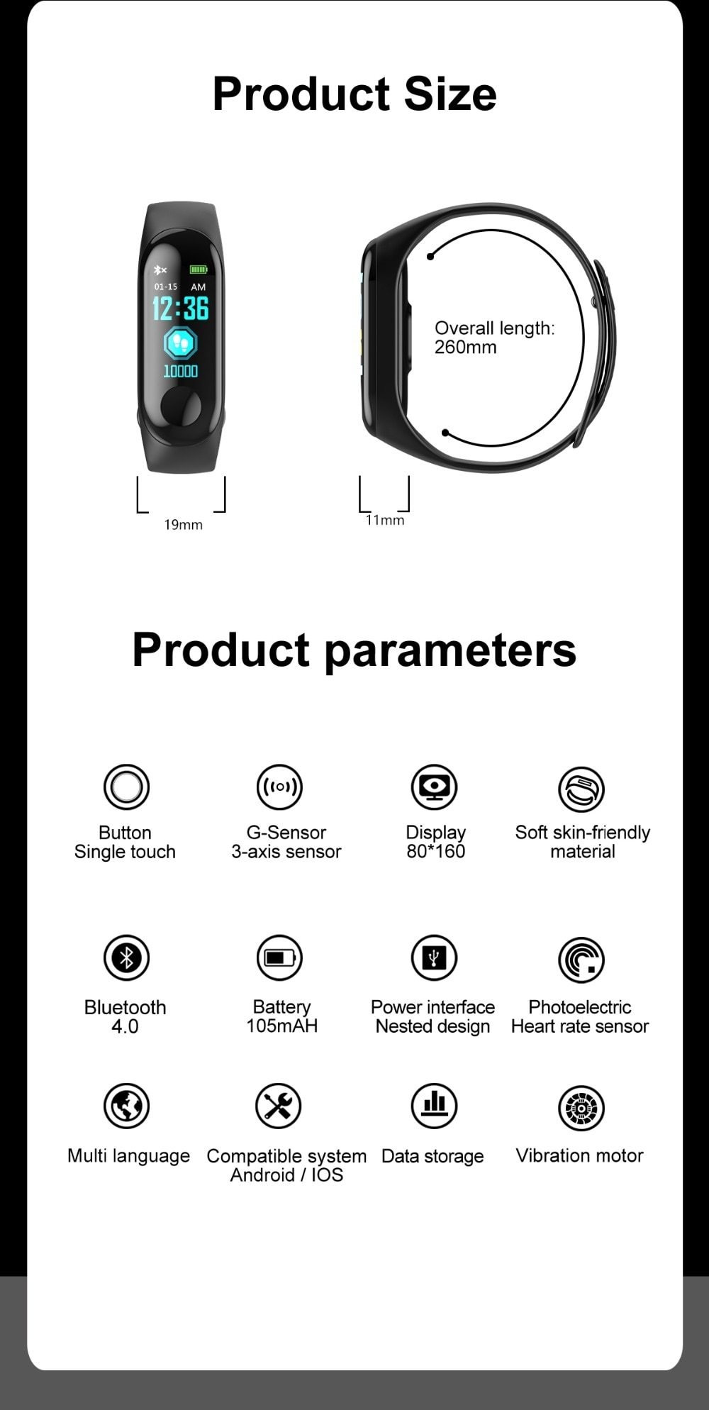 M3 Color Screen Smart Sport Fitness Bracelet Waterproof Blood Pressure Tracker Smart Watch red one size 17