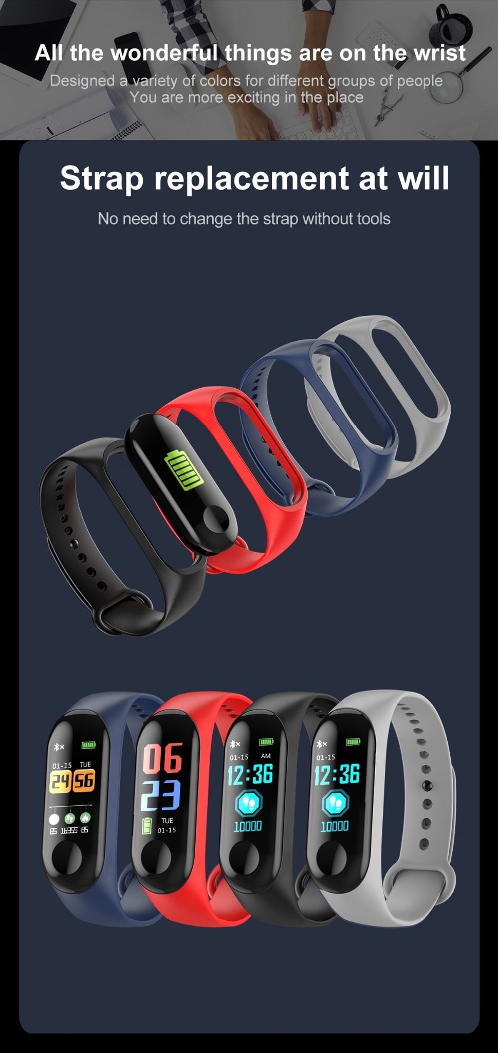 M3 Color Screen Smart Sport Fitness Bracelet Waterproof Blood Pressure Tracker Smart Watch red one size 16
