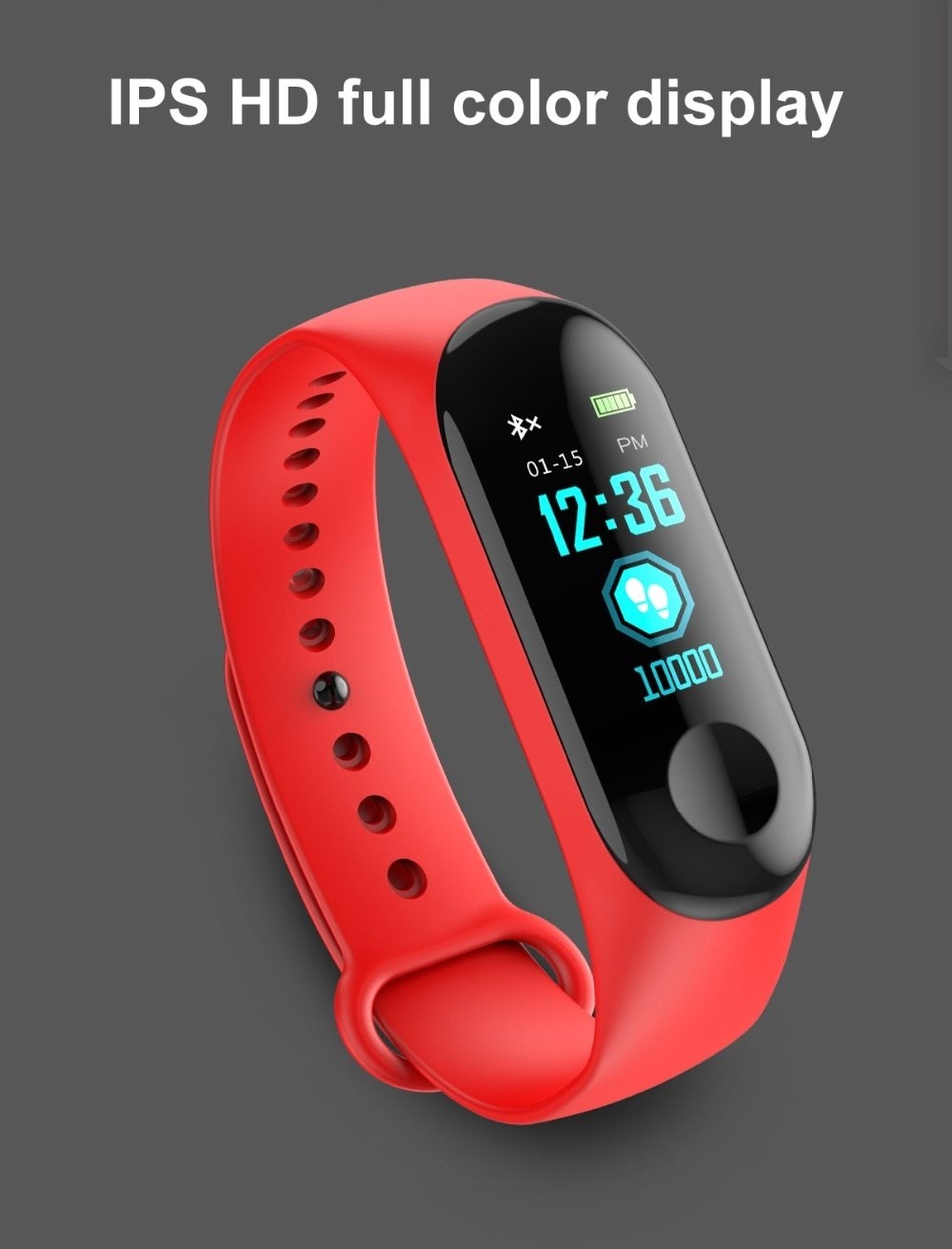 M3 Color Screen Smart Sport Fitness Bracelet Waterproof Blood Pressure Tracker Smart Watch red one size 2