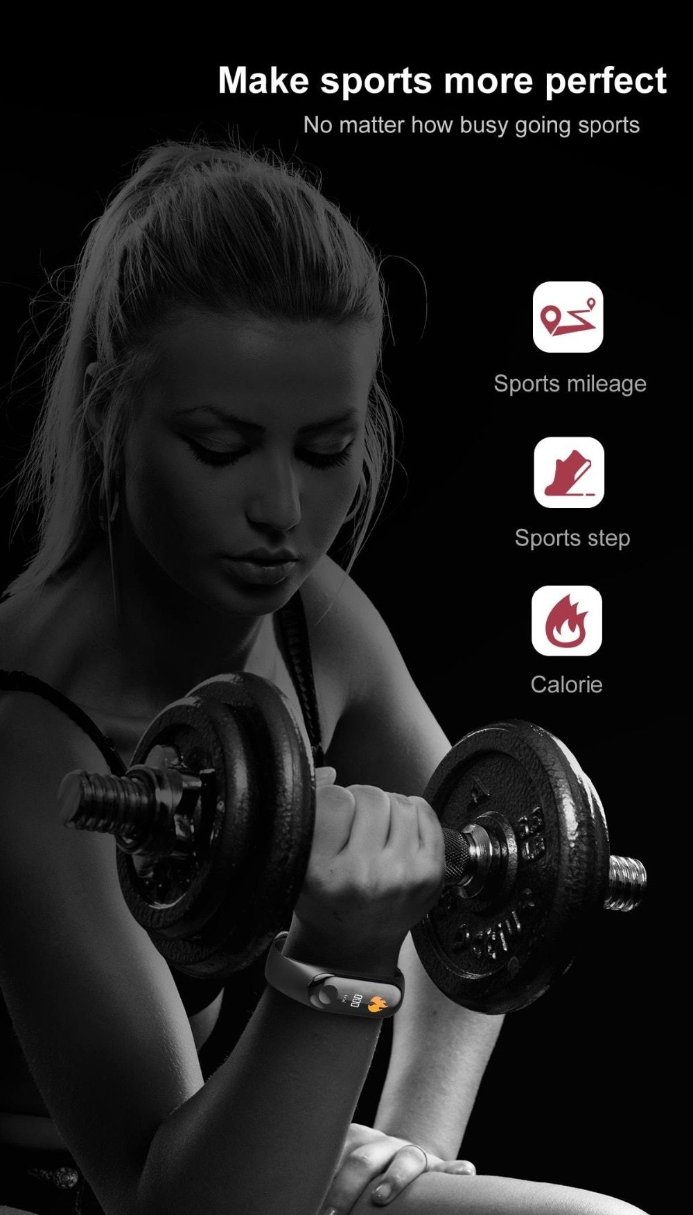 M3 Color Screen Smart Sport Fitness Bracelet Waterproof Blood Pressure Tracker Smart Watch red one size 8