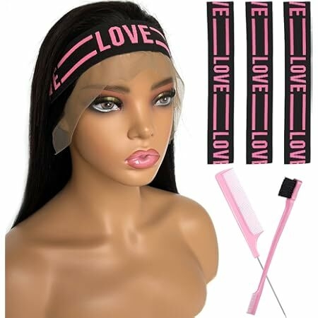 Wig Accessory Set - Elastic Edge Wrap Bands to Keep Lace Front Wigs in Place and Lay Edges (5 Piece Set, Black Pink)