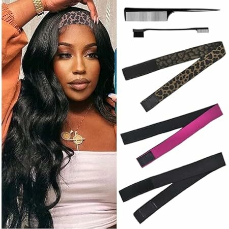 Elastic Bands Set for Wigs and Lace Frontals - 3 pieces with Rat Tail Comb, Edge Brush, Melting Band for Laying Edges and Keeping in Place