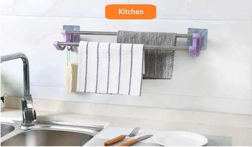 Wall Mounted Polished Stainless Steel Self Adhesive Towel Rack, Size: 55 X 14 X 7cm