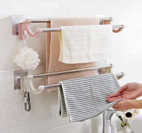 Wall Mounted Polished Stainless Steel Self Adhesive Towel Rack, Size: 55 X 14 X 7cm