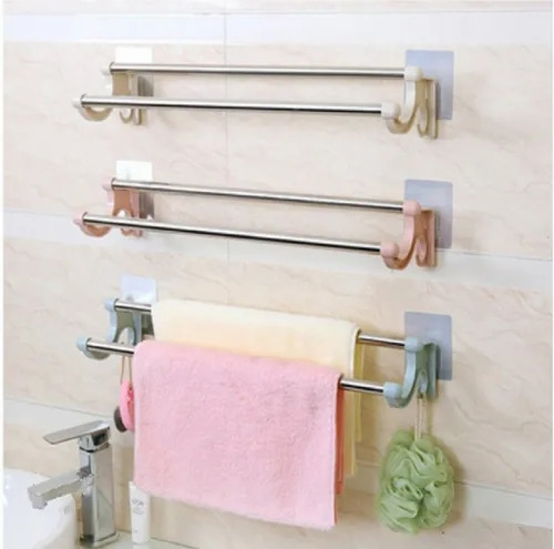 Wall Mounted Polished Stainless Steel Self Adhesive Towel Rack, Size: 55 X 14 X 7cm
