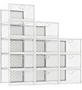 PINKPUM Shoe Storage Boxes, Shoe Organizer for Closet Clear, Shoe Boxes Clear Plastic Stackable, ...