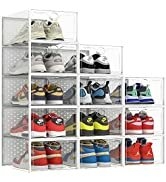 PINKPUM Extra Large Shoe Storage Box, Clear Plastic Stackable Shoe Organizer for Closet 12 Pack, ...