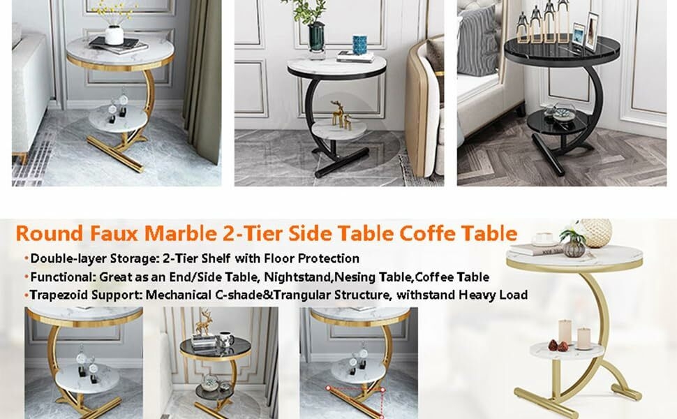 modern end table,white side tables bedroom,side tables bedroom,Faux Marble End Table