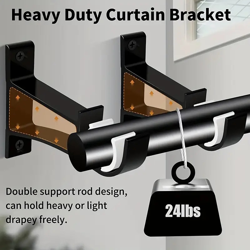2pcs curtain rod aluminum alloy bracket curtain rod single rod bracket curtain bracket hook strong load bearing capacity with 4 screws and plastic expansion details 3