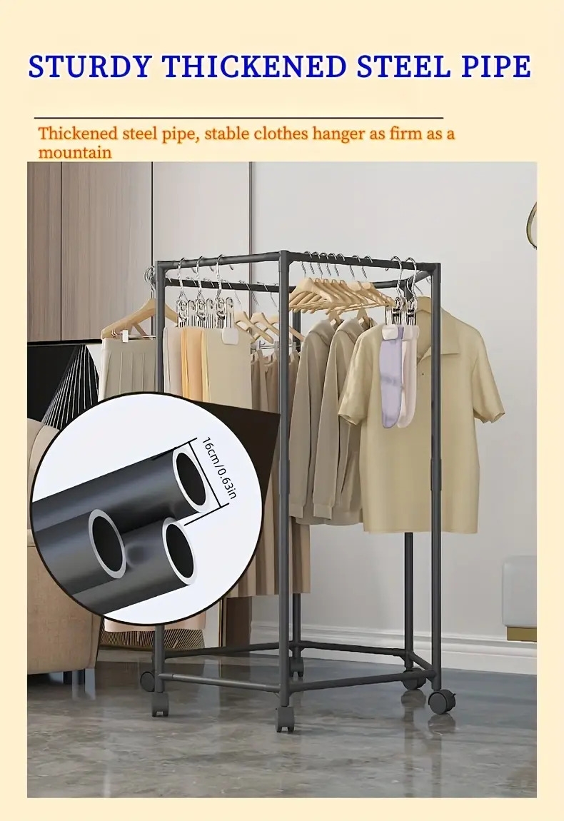 360°旋转六角衣架 - 节省空间碳钢独立式收纳架，承重15磅，现代黑白设计，适用于卧室、宿舍、洗衣房及移动晾衣架，宿舍衣物整理解决方案 商品详情 4