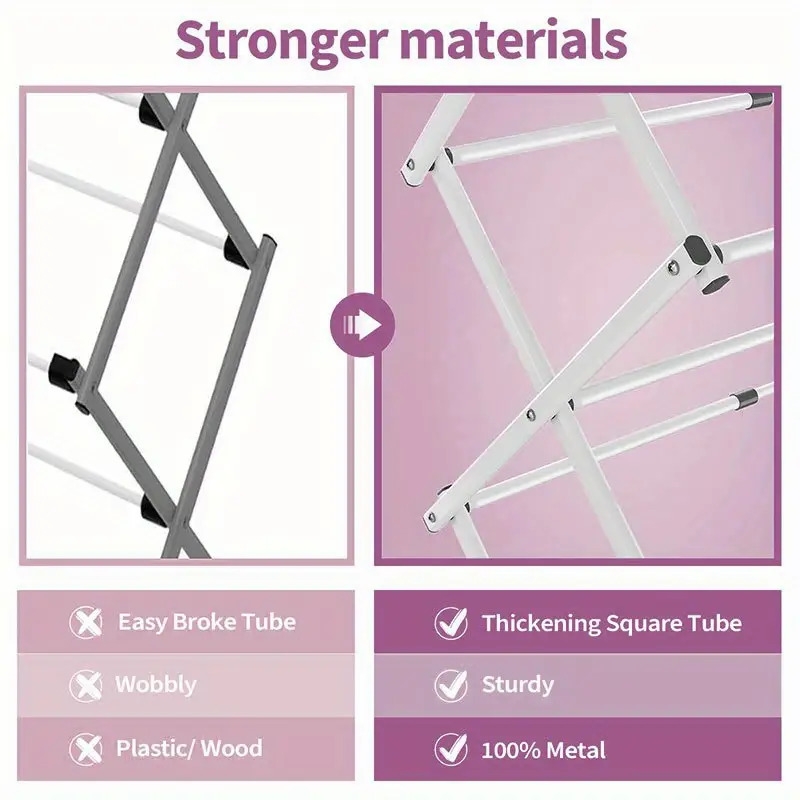 重型不锈钢折叠晾衣架 - 独立式，带加固厚管，可承受 80 磅，公寓和宿舍节省空间设计，非常适合衣服、毛巾、帽子和配件、洗衣晾衣架 |多功能储存|耐用的金属框架、毛巾架、烘干架 详情 2