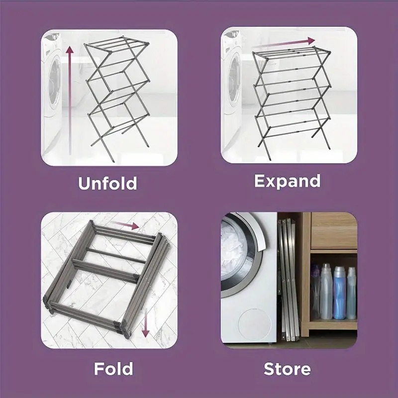 重型不锈钢折叠晾衣架 - 独立式，带加固厚管，可承受 80 磅，公寓和宿舍节省空间设计，非常适合衣服、毛巾、帽子和配件、洗衣晾衣架 |多功能储存|耐用的金属框架、毛巾架、烘干架 详情 5