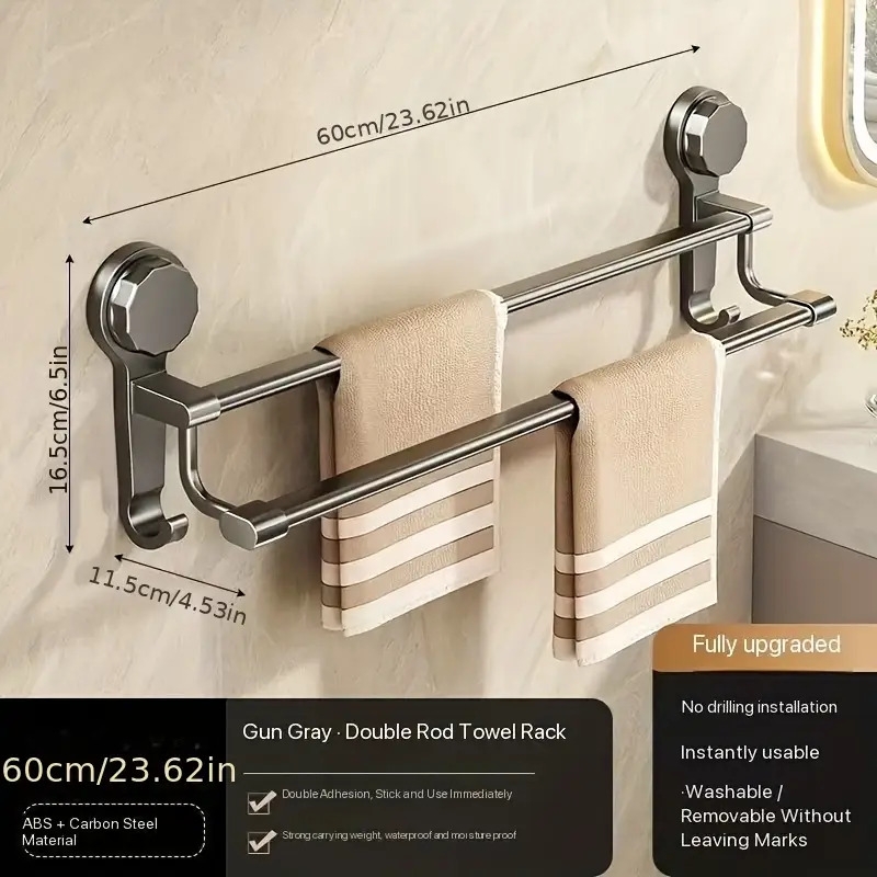 1个升级版强力吸盘双杆毛巾架，免打孔壁挂式浴室厨房挂杆, 节省空间的解决方案,厨房整理,双杠设计,极简架,防锈材料,毛巾架,nodrill 支架,繁忙家庭 商品详情 9