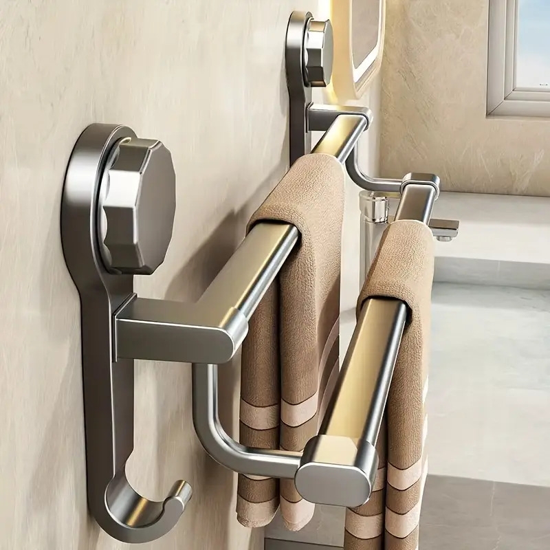 1个升级版强力吸盘双杆毛巾架，免打孔壁挂式浴室厨房挂杆, 节省空间的解决方案,厨房整理,双杠设计,极简架,防锈材料,毛巾架,nodrill 支架,繁忙家庭 商品详情 2