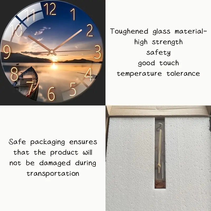 12 inch glass art   clock modern silent wall clock suitable for bedroom and living room wall clock living room decoration excluding batteries details 4