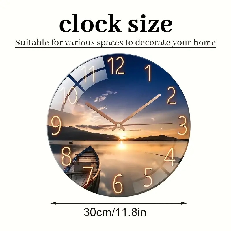 12 inch glass art   clock modern silent wall clock suitable for bedroom and living room wall clock living room decoration excluding batteries details 2