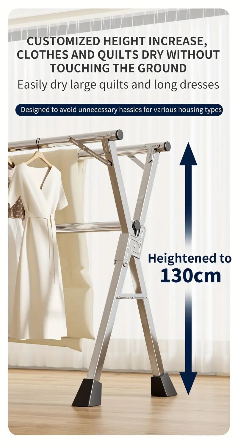   重型晾衣架，53.15-94.49 可伸缩 x 型架，耐用金属可折叠晾衣架，适用于室内和室外，节省空间，晾衣架 商品详情 4