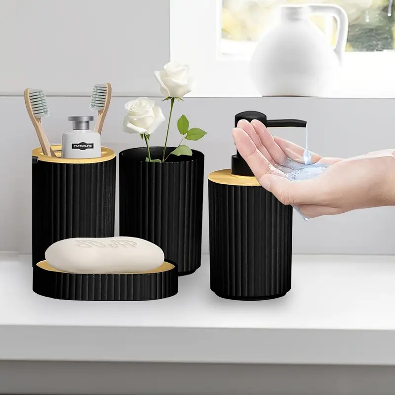 4 件/套浴室配件台面手洗皂瓶牙刷架肥皂盒浴室收纳套装设备支架 商品详情 4