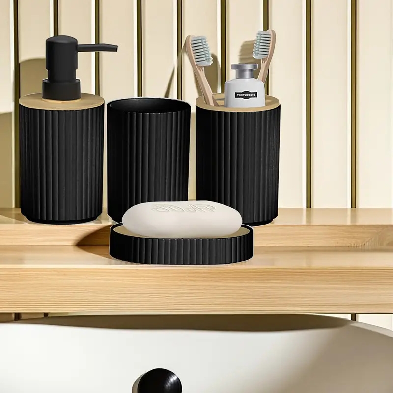 4 件/套浴室配件台面手洗皂瓶牙刷架肥皂盒浴室收纳套装设备支架 商品详情 3