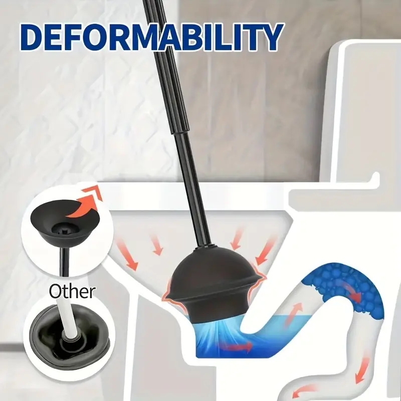 二合一马桶刷与长柄柱塞套装 - 旋转头，耐用黑色塑料，独立式浴室清洁工具套件，卫浴配件，马桶配件 商品详情 3