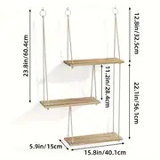 三层浮动壁架，波西米亚风格墙壁装饰植物架，悬挂式架子，绳索乡村风格整理收纳架，家居装饰，适用于客厅、浴室、办公室、车库、卧室、厨房整理和装饰，圣诞节装饰 详情 5