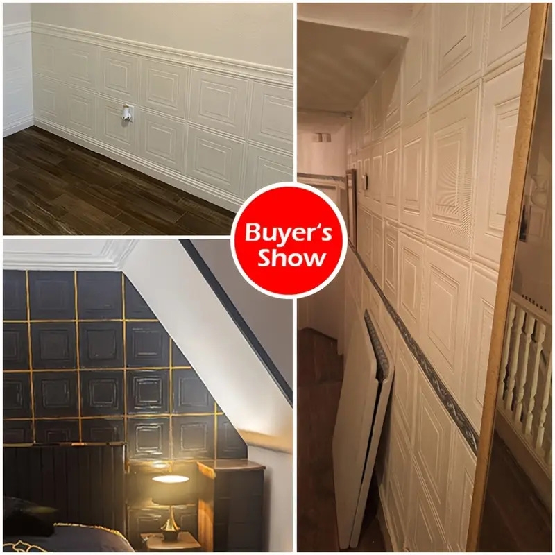  /100片 3毫米厚防水防潮自粘纯色凹凸3d墙纸，xpe材质耐磨可移除，尺寸13.78*13.78英寸，适用于客厅、卧室、浴室、厨房 商品详情 5