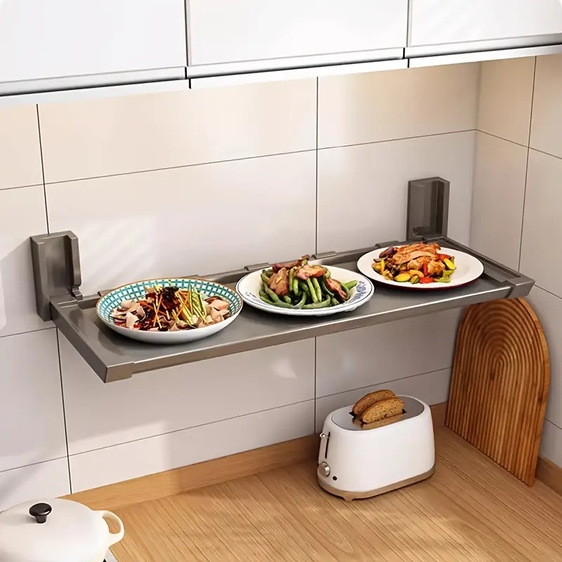 1件免打孔壁挂式折叠厨房置物架 - 节省空间耐用塑料调味品与餐具收纳架，多功能悬浮搁板，适用于食材准备及多房间使用 商品详情 5