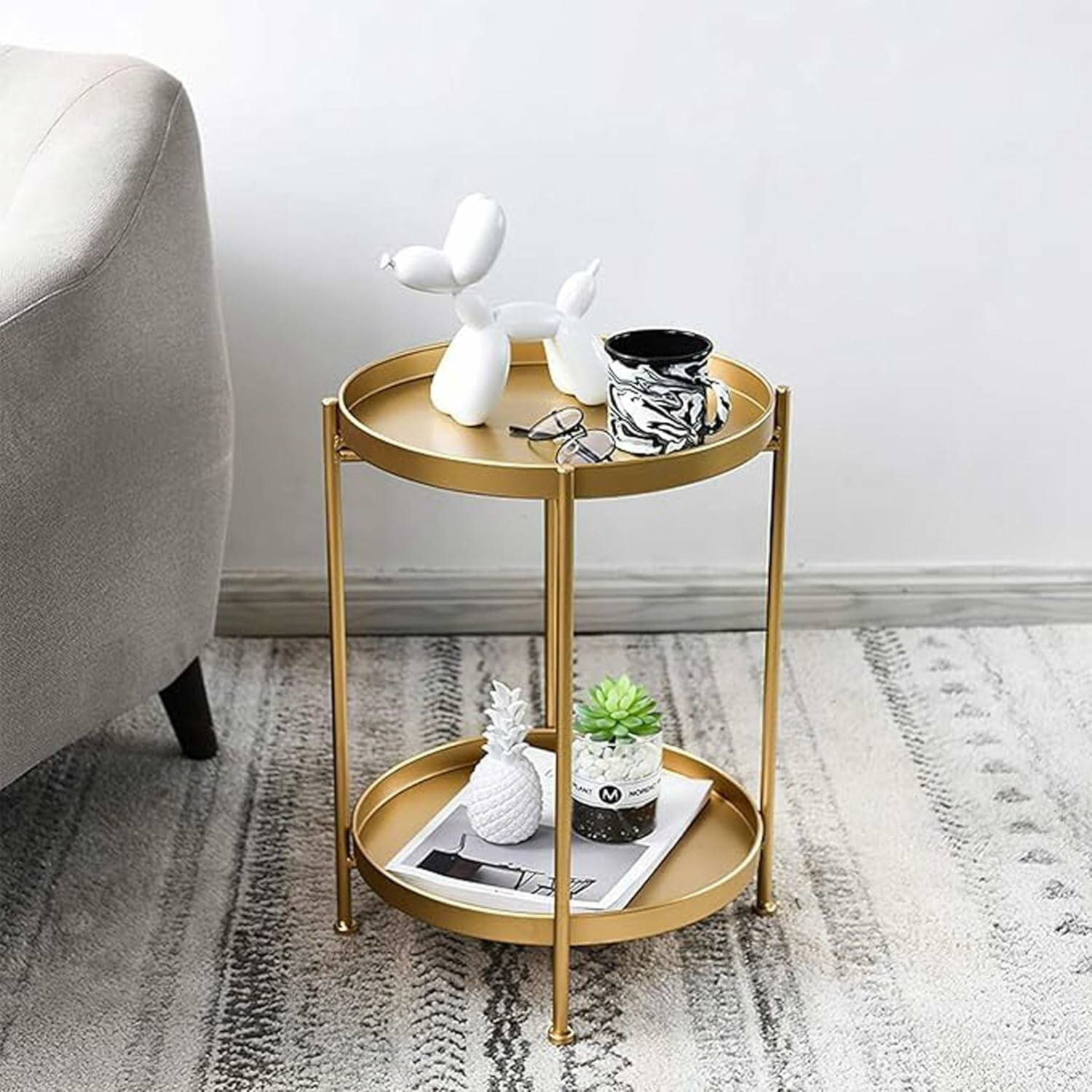 Hot Sale Nordic Light Luxury Removable Small Coffee Table Balcony Casual Small Round Table Living Room Bedroom Double Deck Coffee Table, MULTICOLOR image