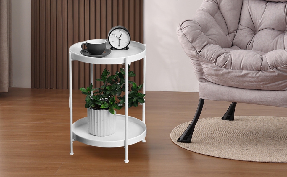 Hot Sale Nordic Light Luxury Removable Small Coffee Table Balcony Casual Small Round Table Living Room Bedroom Double Deck Coffee Table, MULTICOLOR End Table,Folding Metal Side