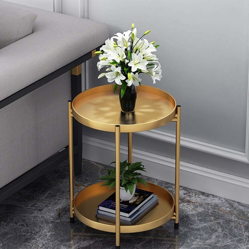 Hot Sale Nordic Light Luxury Removable Small Coffee Table Balcony Casual Small Round Table Living Room Bedroom Double Deck Coffee Table, MULTICOLOR image
