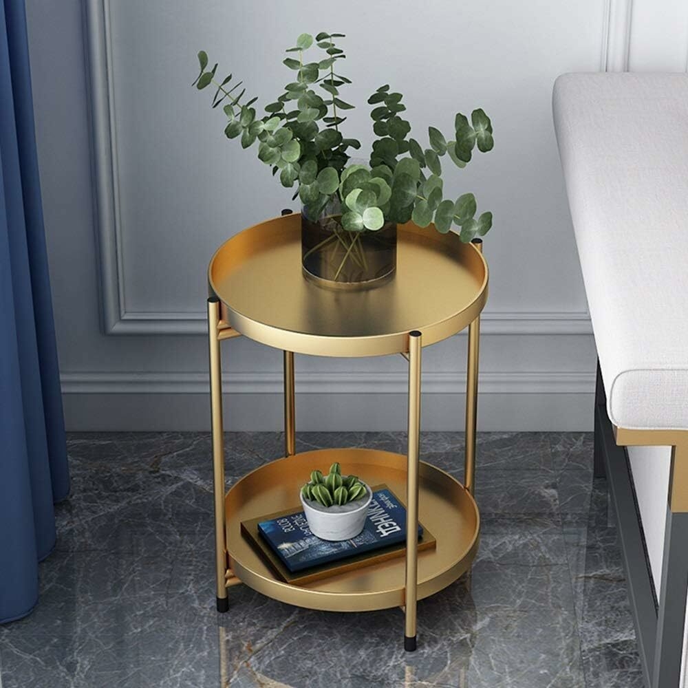 Hot Sale Nordic Light Luxury Removable Small Coffee Table Balcony Casual Small Round Table Living Room Bedroom Double Deck Coffee Table, MULTICOLOR image
