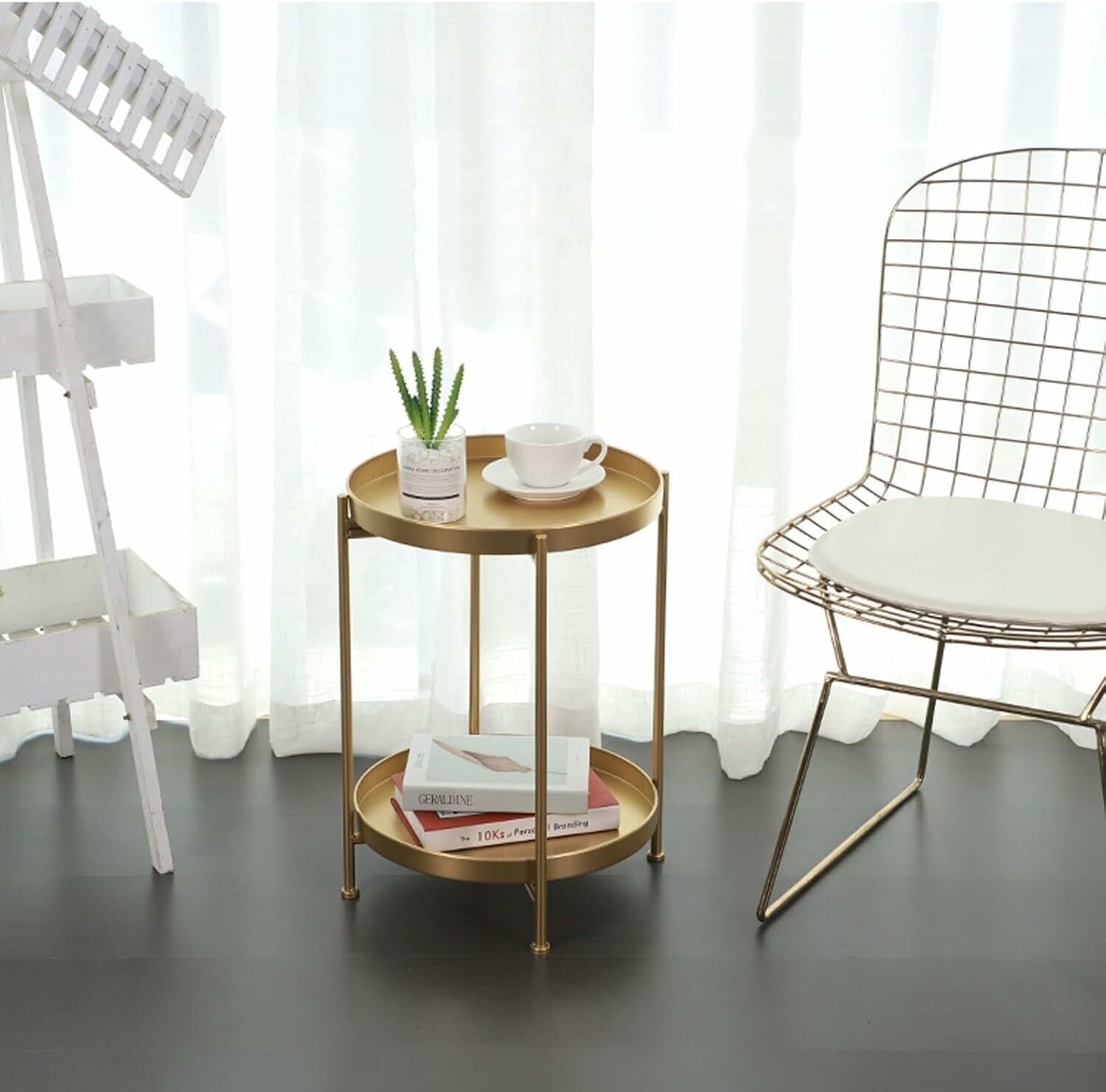 Hot Sale Nordic Light Luxury Removable Small Coffee Table Balcony Casual Small Round Table Living Room Bedroom Double Deck Coffee Table, MULTICOLOR image