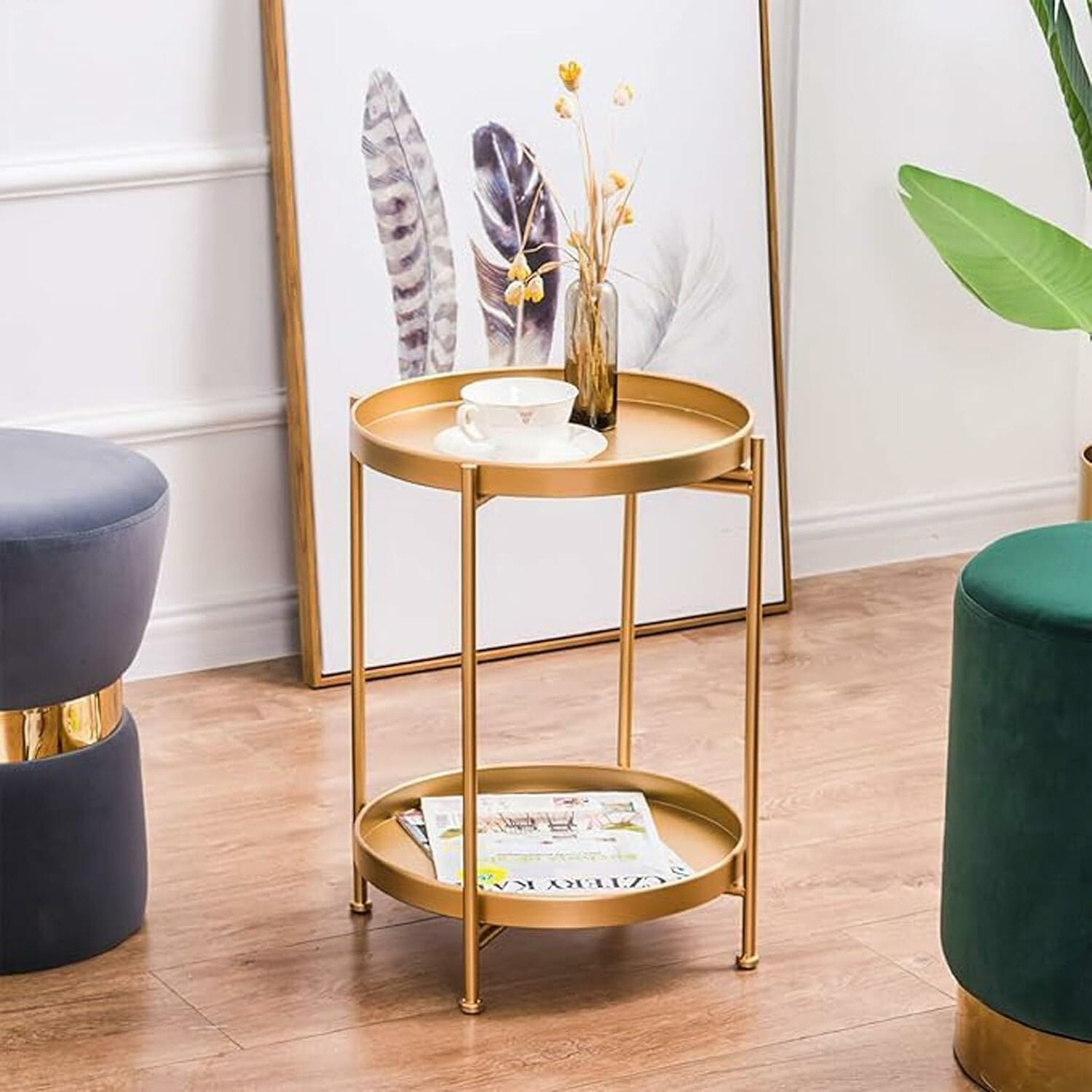 Hot Sale Nordic Light Luxury Removable Small Coffee Table Balcony Casual Small Round Table Living Room Bedroom Double Deck Coffee Table, MULTICOLOR image