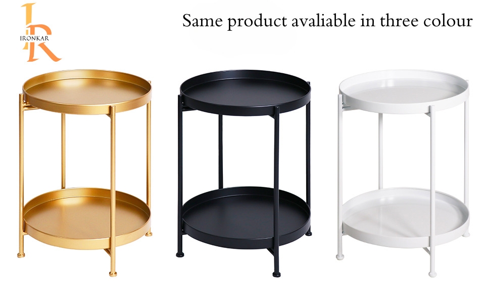 Hot Sale Nordic Light Luxury Removable Small Coffee Table Balcony Casual Small Round Table Living Room Bedroom Double Deck Coffee Table, MULTICOLOR End Table,Folding Metal Side
