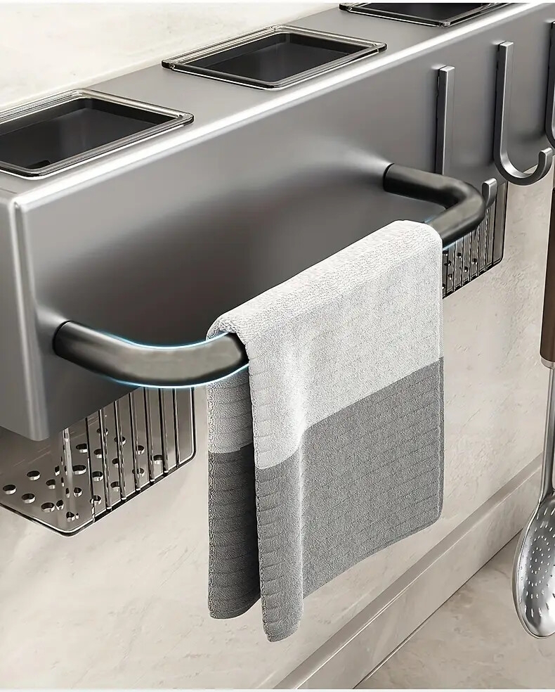 1pc 厨房刀架免打孔餐具收纳储物架厨房多功能餐具收纳壁挂式挂钩厨具置物架餐具收纳架 商品详情 8