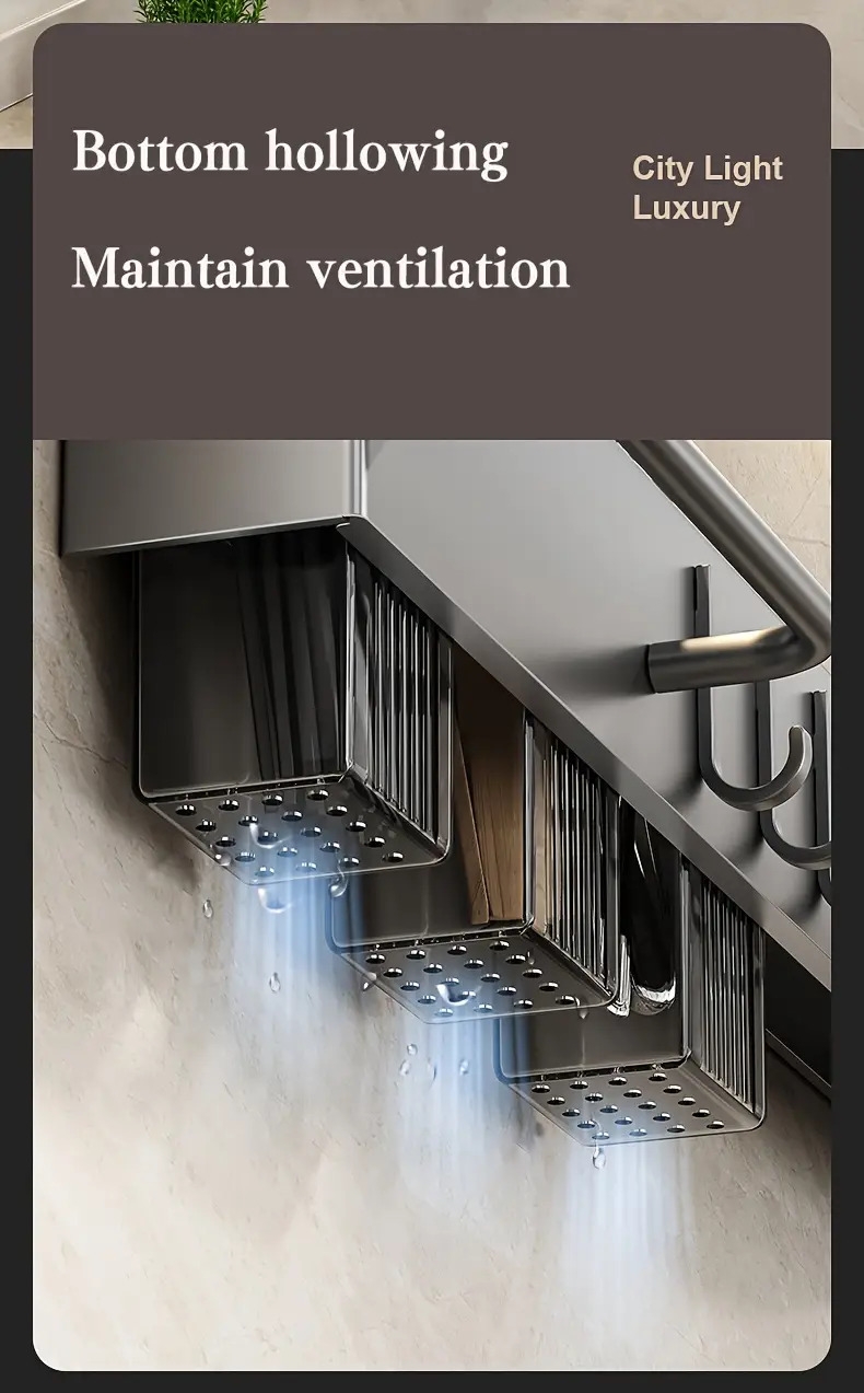 1pc 厨房刀架免打孔餐具收纳储物架厨房多功能餐具收纳壁挂式挂钩厨具置物架餐具收纳架 商品详情 5