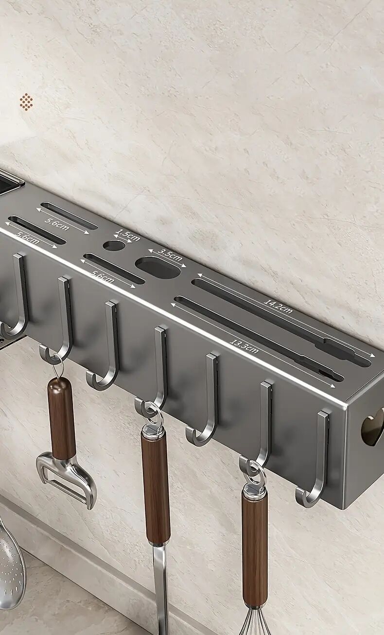 1pc 厨房刀架免打孔餐具收纳储物架厨房多功能餐具收纳壁挂式挂钩厨具置物架餐具收纳架 商品详情 3