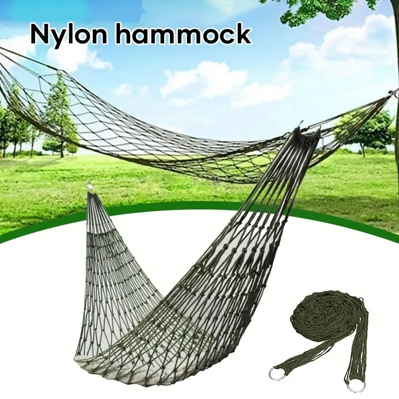 1pc nylon rope braided hoop single thick mesh hammock indoor outdoor swinging swing outdoor hammock hanging details 1