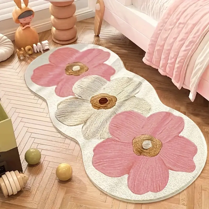 1000g 10mm polyester fluffy floral area rug for bedroom indoor use machine washable non slip irregular shape 5