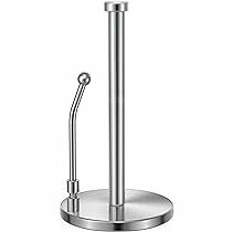 SMARTAKE Paper Towel Holder, Paper Towel Dispenser Standing Weighted Base Non Slip, Spring Arm for Easy Tear, Stainless Steel