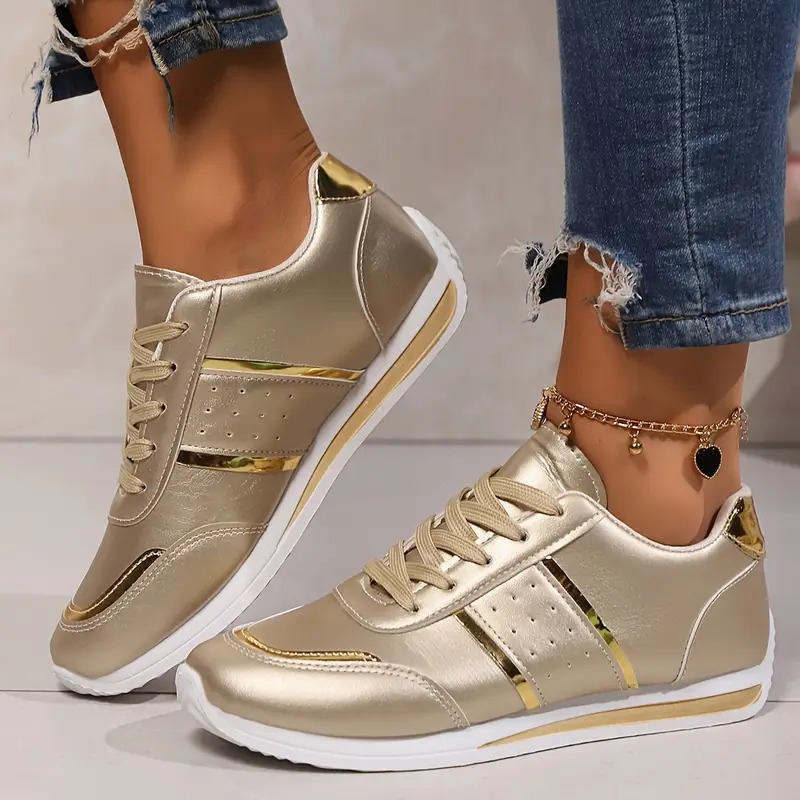 女式纯色休闲运动鞋，系带轻便软底步行鞋，透气低帮学院风鞋 详情 1