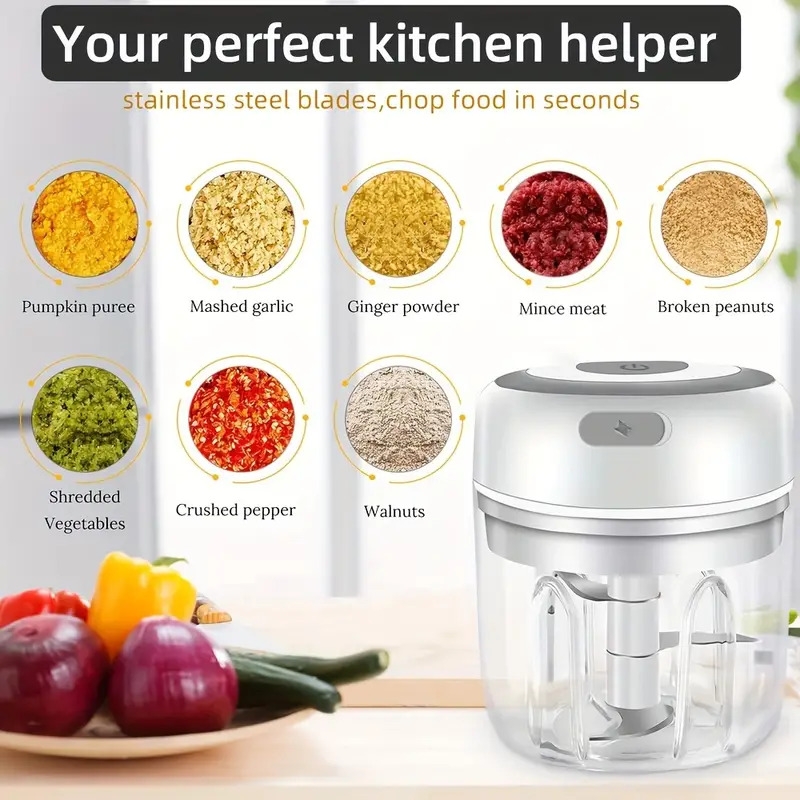 1 piece of 250ml capacity usb rechargeable cooking machine kitchen garlic mixer electric shredder small automatic cooking machine multi scene use tools various colors details 4