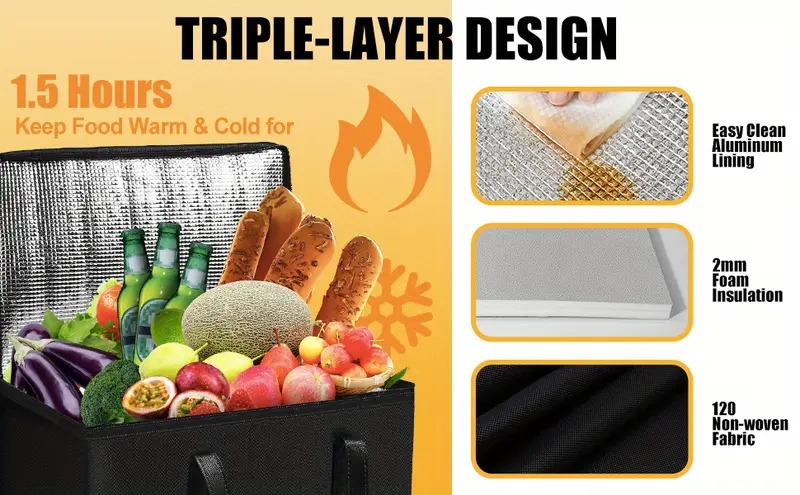 xxl large insulated bag insulation food delivery bags large capacity insulated grocery bags reusable grocery tote soft cooler bag hot cold takeout or food delivery bag lightweight sturdy zipper foldable stands upright warming bag details 1