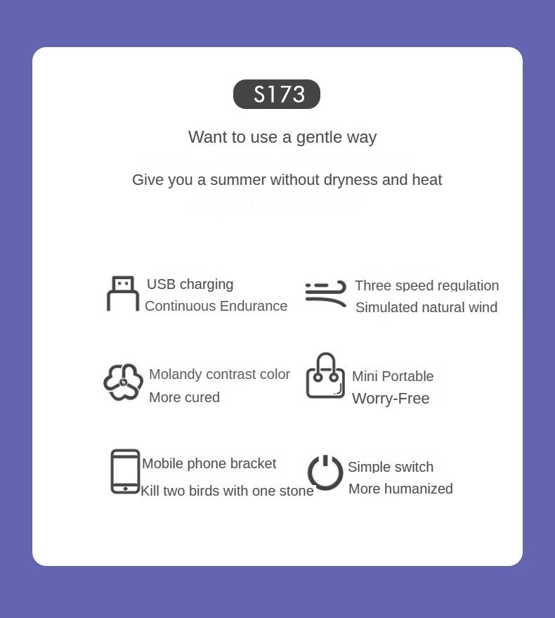 3 Speed Quiet Small Handheld Portable Electric Fan Stand Desk USB Rechargeable Sports Pocket Mini Fan