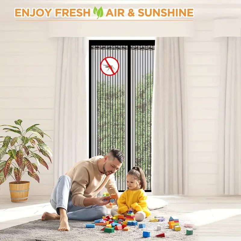 1 set magnetic screen door door screen magnetic closure heavy duty retractable mesh screen door with magnets pet friendly anti mosquito door net 4